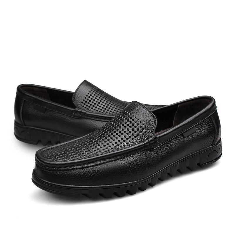 Fashion Genuine Leather Men's Casual Shoes Hollow Hole Business Loafers Men Mocassin Comfortable Slip-On Walking  Driving Shoes Men San