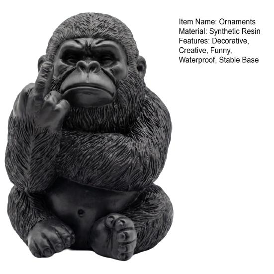 Playful Gaming Setup Decor Funny Middle Finger Gorilla Statue, Resin Sitting Chimpanzee Figurine, Miniature Gesture Waterproof Animal