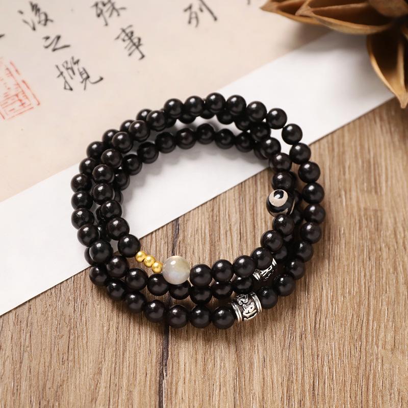 

Wenwan bracelet, green sandalwood beaded niche design, three-circle bracelet, retro men s and women s stacked accessories