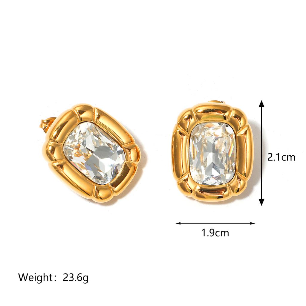 Keen-on Necklace Earring Set Cubic Zirconia Square Pendant Fashionable Personalized PVD Plating Selected Zircon Wholesale New