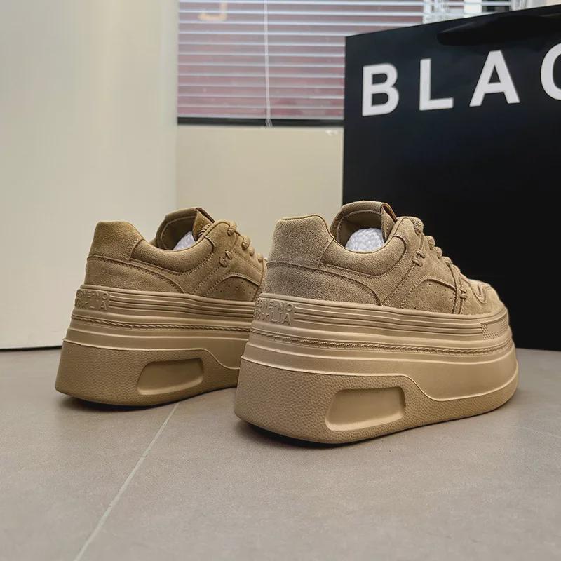 Sneakers Donna Retro in Pelle Nabuk, Autunno/Inverno, Suola Spessa, Stile Casual Versatile