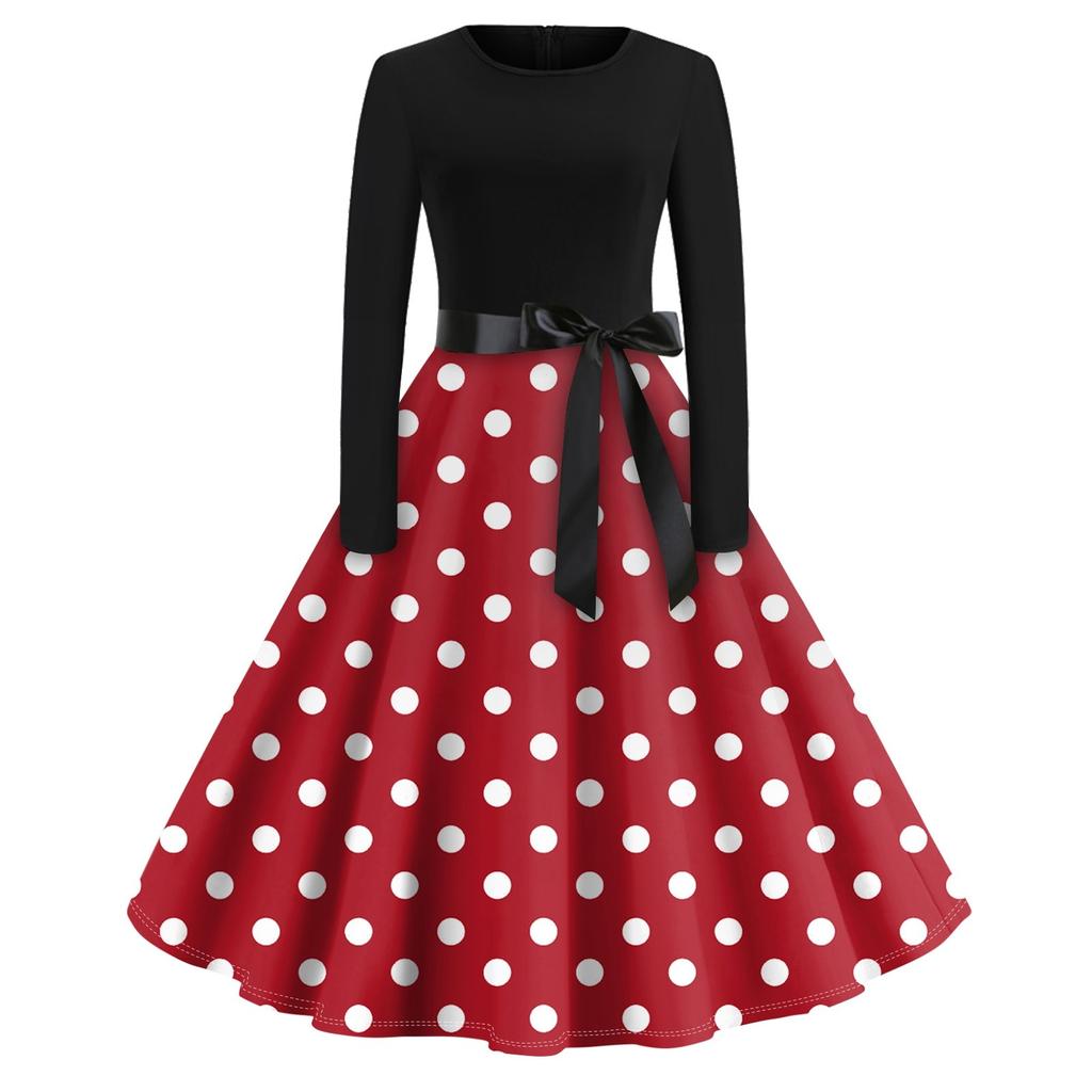 Women's Vintage Geometry Printed Long Sleeve Round Neck Plus Size Evening Prom Dresses