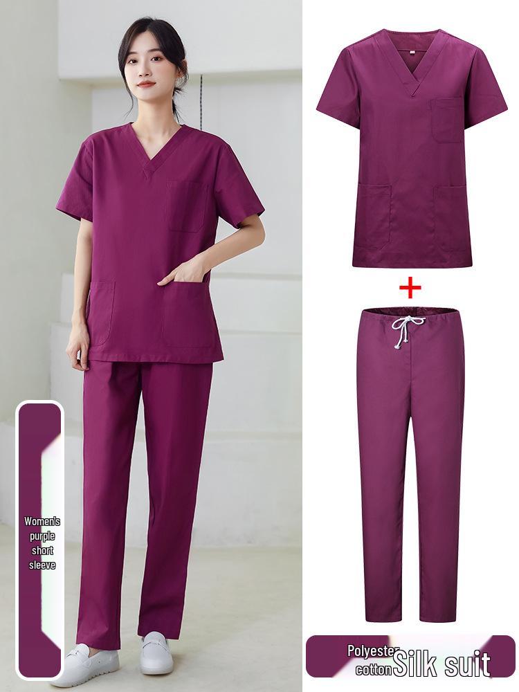 Unisex Short-Sleeve Surgical Gown and Long-Sleeve Workwear Scrub Set - Polyester/Cotton Blend