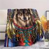 1Pc Natvie Wolf Print Flannel Blanket, High quality Comfortable for All Seasons, Home Decor, Warmth and Comfort, Perfect for Christmas Gifts