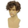 Synthetic Short Curly Wig for Men Brown Mix Blonde Hair Wigs with Bangs Stylish Mens Wig Ombre Heat Resistant Daily Use