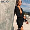 Women's Fashion Summer Spring Solid Color Print Long Sleeve V-Neck Casual Dresses