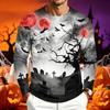 Men's Casual Long Sleeve Round Neck T-Shirt with Halloween Print for Holiday Parties
