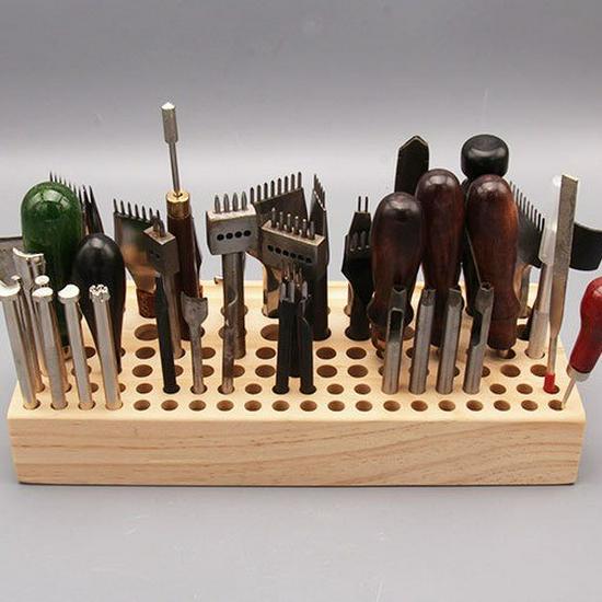 Handmade Pine Wood Leathercraft Tool Rack - 46 or 98 Holes for Punches, Awls, and More