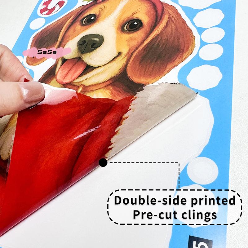 Christmas Wreath Puppy Glass Stickers Static Decorations Gift Box Shopping Mall Window Decoration Holiday Theme
