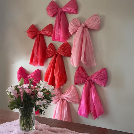 6Pcs Giant Bow DIY Decor Kit for Valentine's Day Hanging Wall Door Window Decorations Easy To Assemble Bow Wall Backdrop for Party Photo