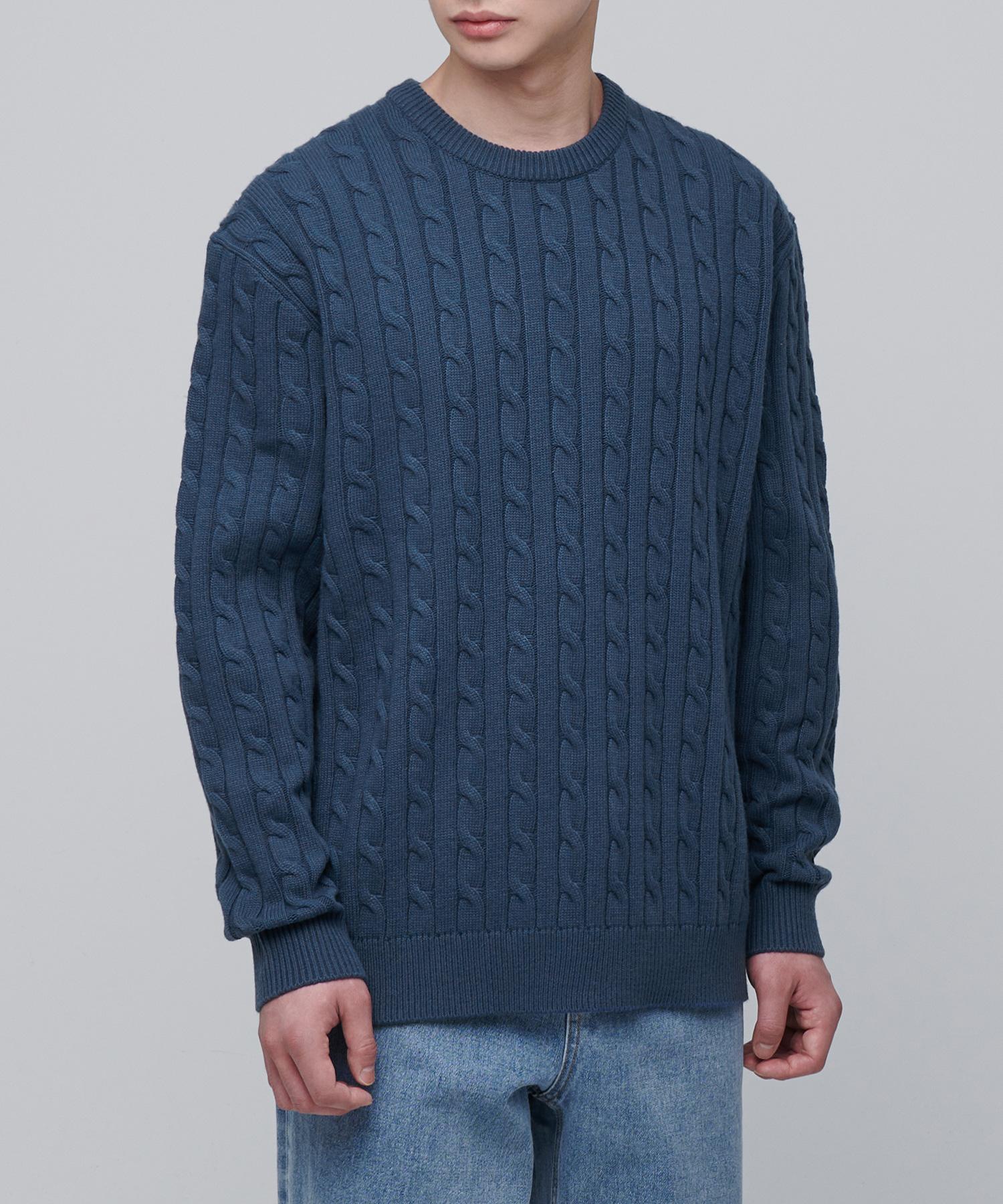 Musinsa Standard Cable Crew Neck Knit [Midnight Blue] Midnight Blue/M