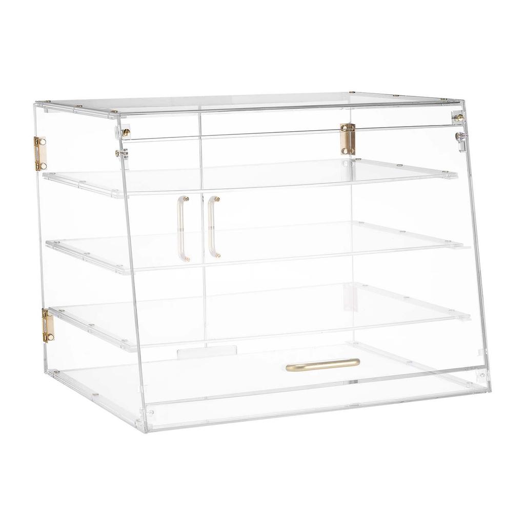 Bakery Display Case, 4-Tier Commercial Countertop Pastry Display Case, Clear Acrylic Bread Box for Kitchen, Party Cake Cabinet with Magnetic Rear Door