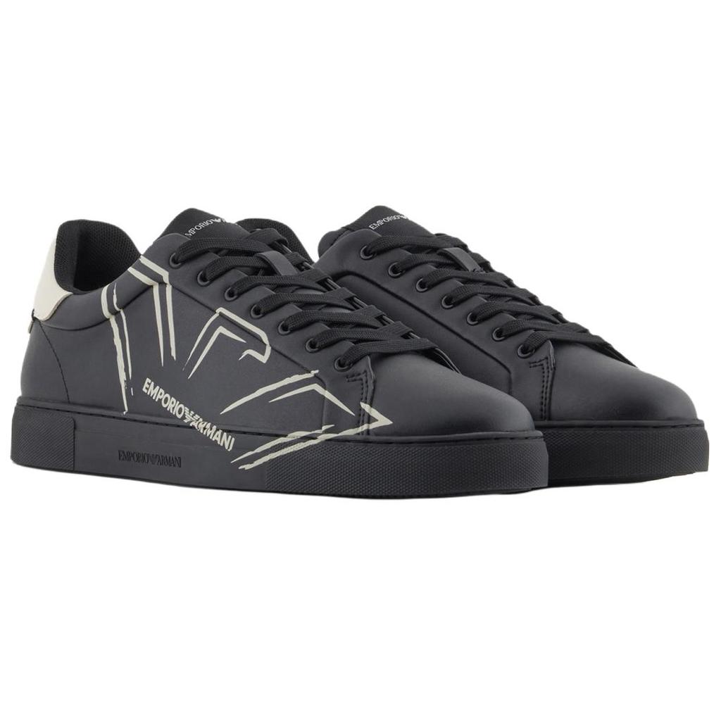 Emporio Armani Leather Round Toe Printed Low-Top Sneakers Men sneakers Black X4X598XD4311U166