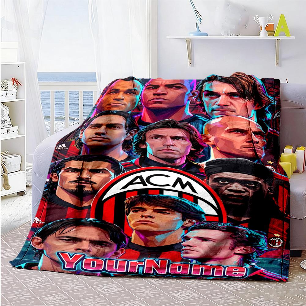 Ac Milan Customize Text Blanket Cozy Customizable Blanket Warmthful Decor Great for Living Room Nap Bed Office Ideal for All Seasons