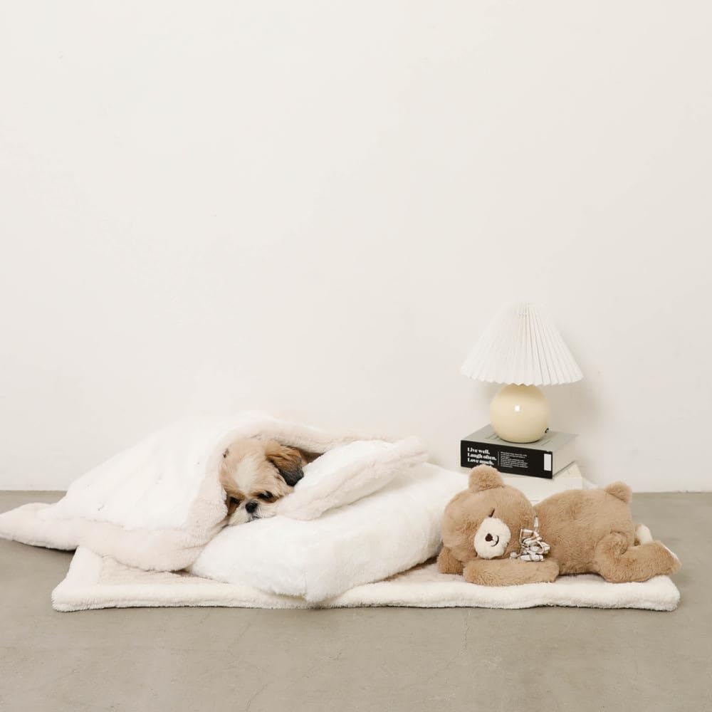 Sleeping Bear Plush Toy Dog Fluffy Large for Small Dogs Monchéri Monchéri (Beige/FREE) (Sleeping Toy)