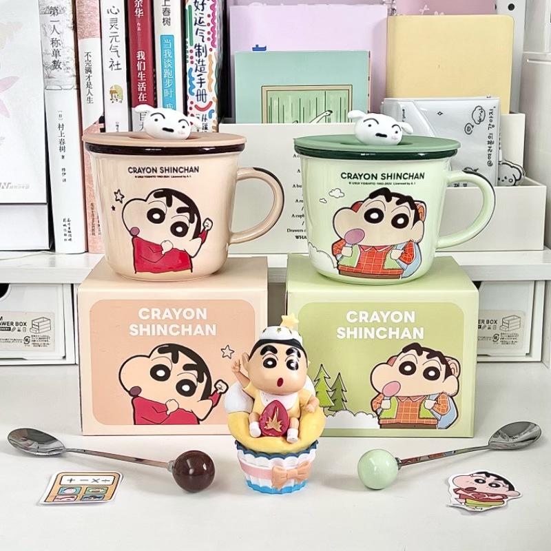 Crayon Xiaoxin Ceramic Mug with Lid Spoon Boys and Girls High Value Milk Scale Cup Couple Coffee Breakfast Cup