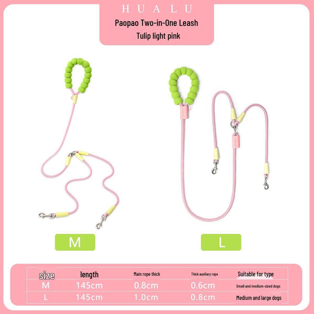 Dopamine Color Double Dog Leash for Two Puppies – Single Pull Multi-Dog Leash
