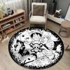 Rounded Rug One Piece Straw Hat Crew Manga Black White Art Teen Room Decor