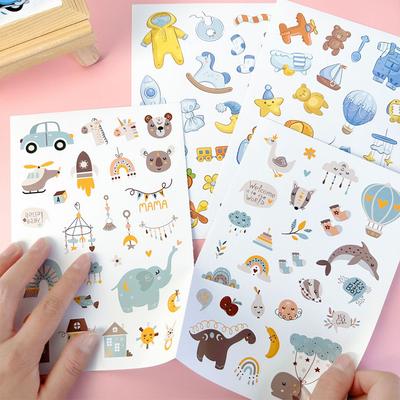 4 Sheets 178PCS Kids Cute Stickers Vinyl Water Bottle Stickers Baby Growth Record Handbook Stickers Album Decoration Stickers
