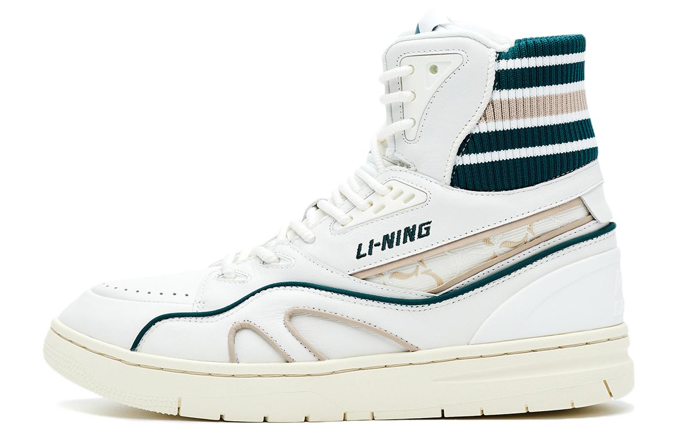 LI NING 1990 Classic Collection Casual Coverage Abrasion Resistant High top Skateboard Shoes Women s Ecru ALFR130-1 36