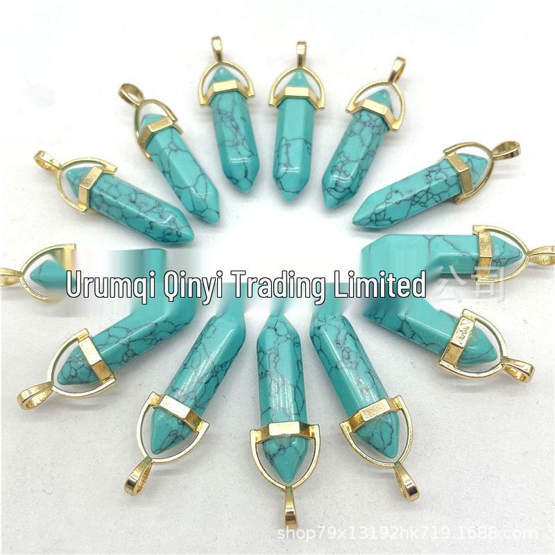 Colorful Hexagonal Gemstone Pendant Necklace with Gold Alloy Cap
