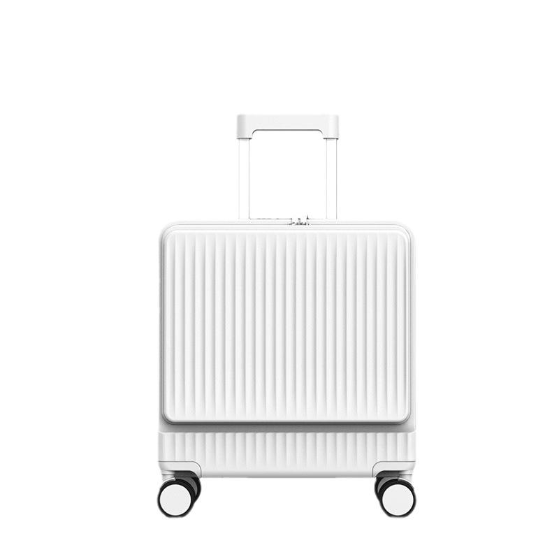 18" Silent Aluminum Frame Leather Carry-On Suitcase with Front Opening and Combo Lock for Men & Women.