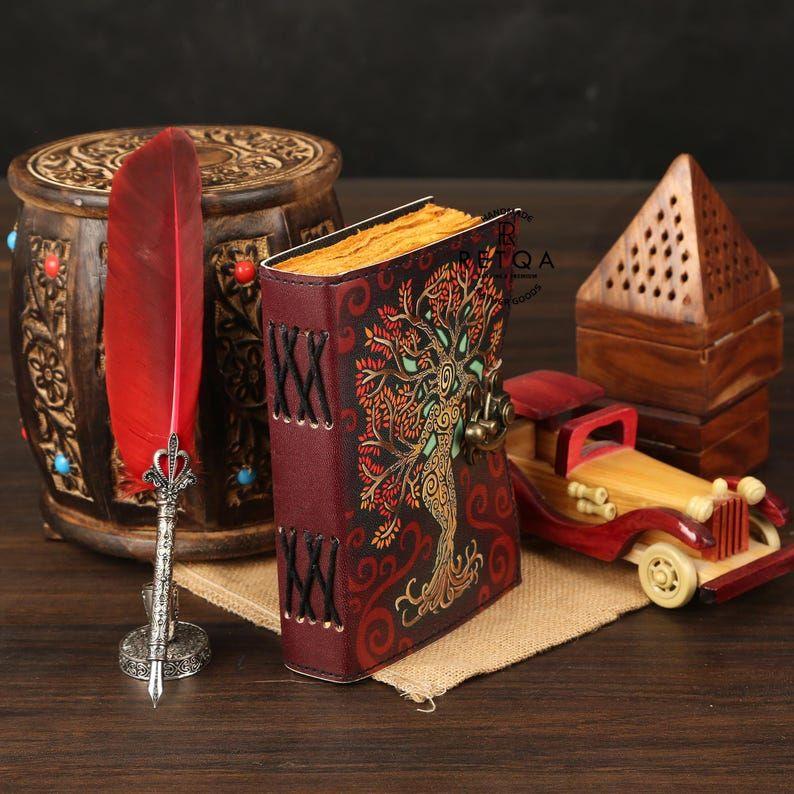 Buy 1 Get 1 FREE - Handcrafted Leather Journal with Mother of Earth Design - Vintage Spell Book, Sketchbook, or Diary