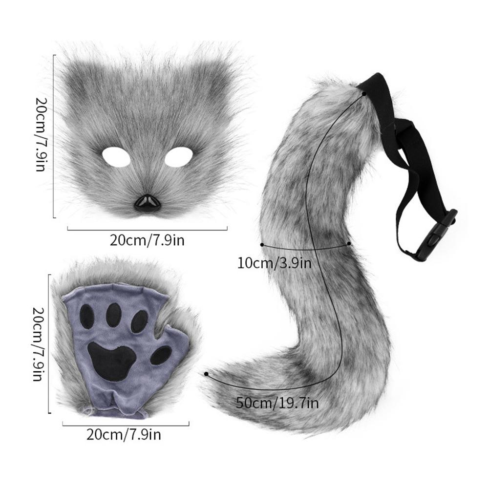 Foxes Mask+Tail +Gloves Set Halloween Cosplays Costume Accessorie Theme Party Dress Up Props Carnival Party Costumes Accessories