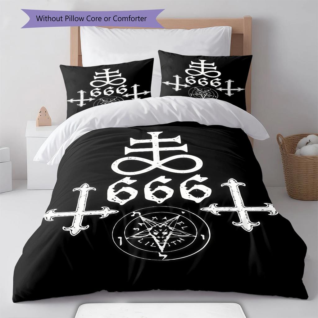 Satan Symbol Pattern Bedding,Quilt Set Quilt Cover Pillowcase Home Birthday Gift (1 * duvet cover + 2 * pillowcase, without core)