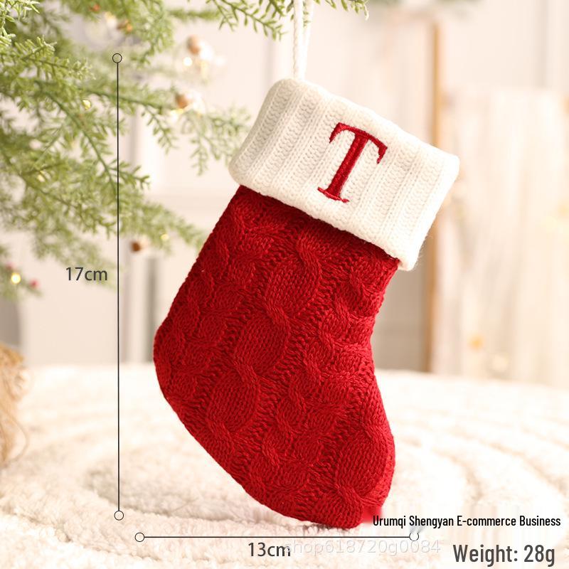 26-Letter Knitted Red Christmas Stockings - Festive Holiday Hanging Decorations