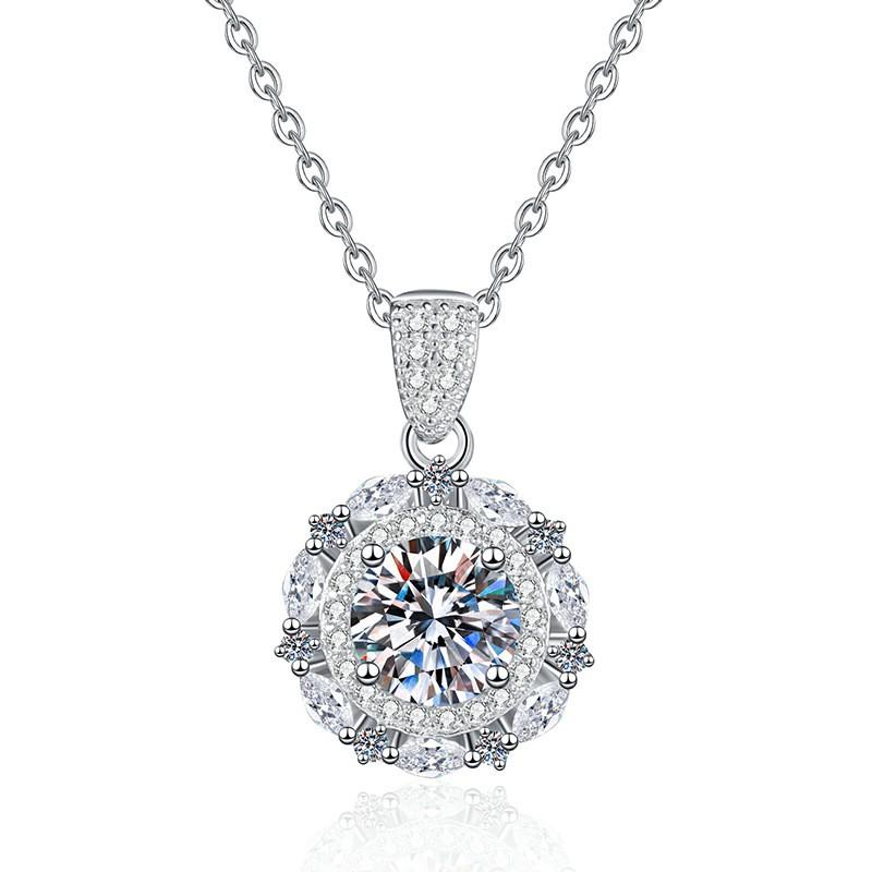 Moissanite Crown Necklace 1ct D Color 6.5mm Chain Women