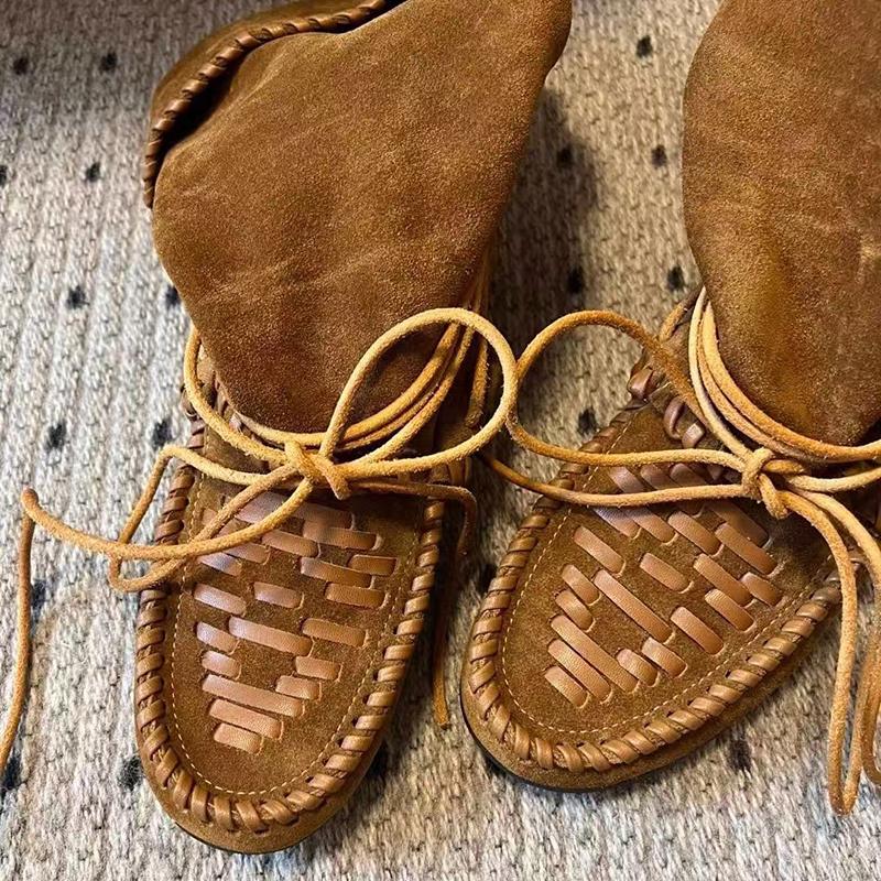 Bohemia Tassel Stitching Decoration Riding Boots Women Autumn Soft Wedge Heel Western Cowboy Boots Sexy Suede Wandering Shoes