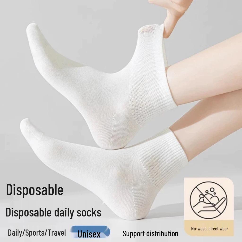 Unisex Disposable Socks: Sweat-Absorbent, Wash-Free, Short Mid-Calf Socks for Travel, Autumn, and Winter.