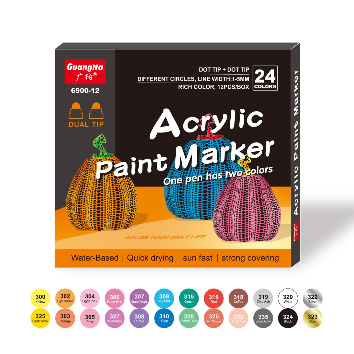 

24 Colors Dual Tip Dot Acrylic Paint Pens Markers for Wood Canvas Rock Painting Glass Ceramic Do-It-Yourself Crafts Making Art Suppl Practical Use