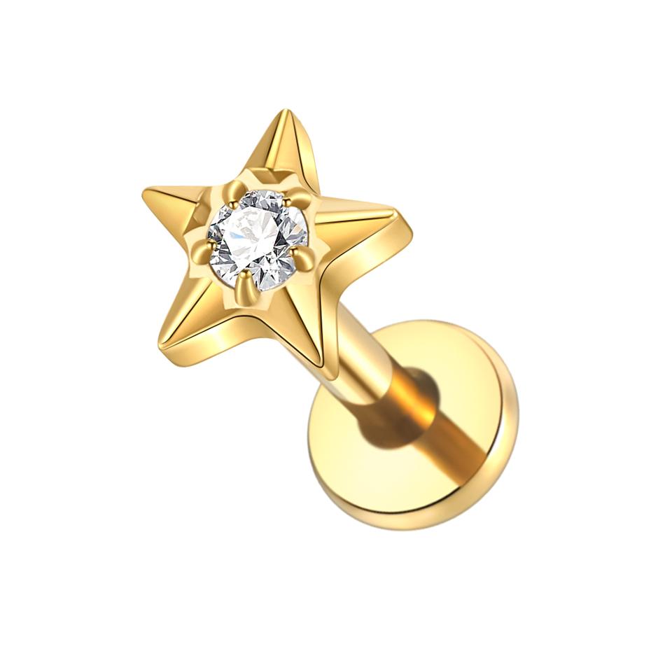 1PC Titanium Zircon Labret Piercings Lip Rings Gold Color CZ Cartilage Helix Lobe Conch Earring Stud Piercings Women Jewelry 16G