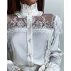 Fashion Mesh Lace Stitching Stringy Selvedge Shirt Mesh Lace Patchwork Shirt Women