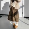 Korean Retro Plaid Woolen A-line Skirt for Women - High Waist Winter Long Skirt