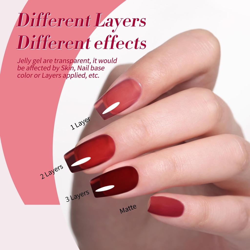 BORN PRETTY Gel Nagellack, Rot, Tiefes Weinrot, 6-Farben Set, Rote Kollektion, Klares Gel, UV- & LED-Kompatibel, Salonnägel, DIY Nail Art