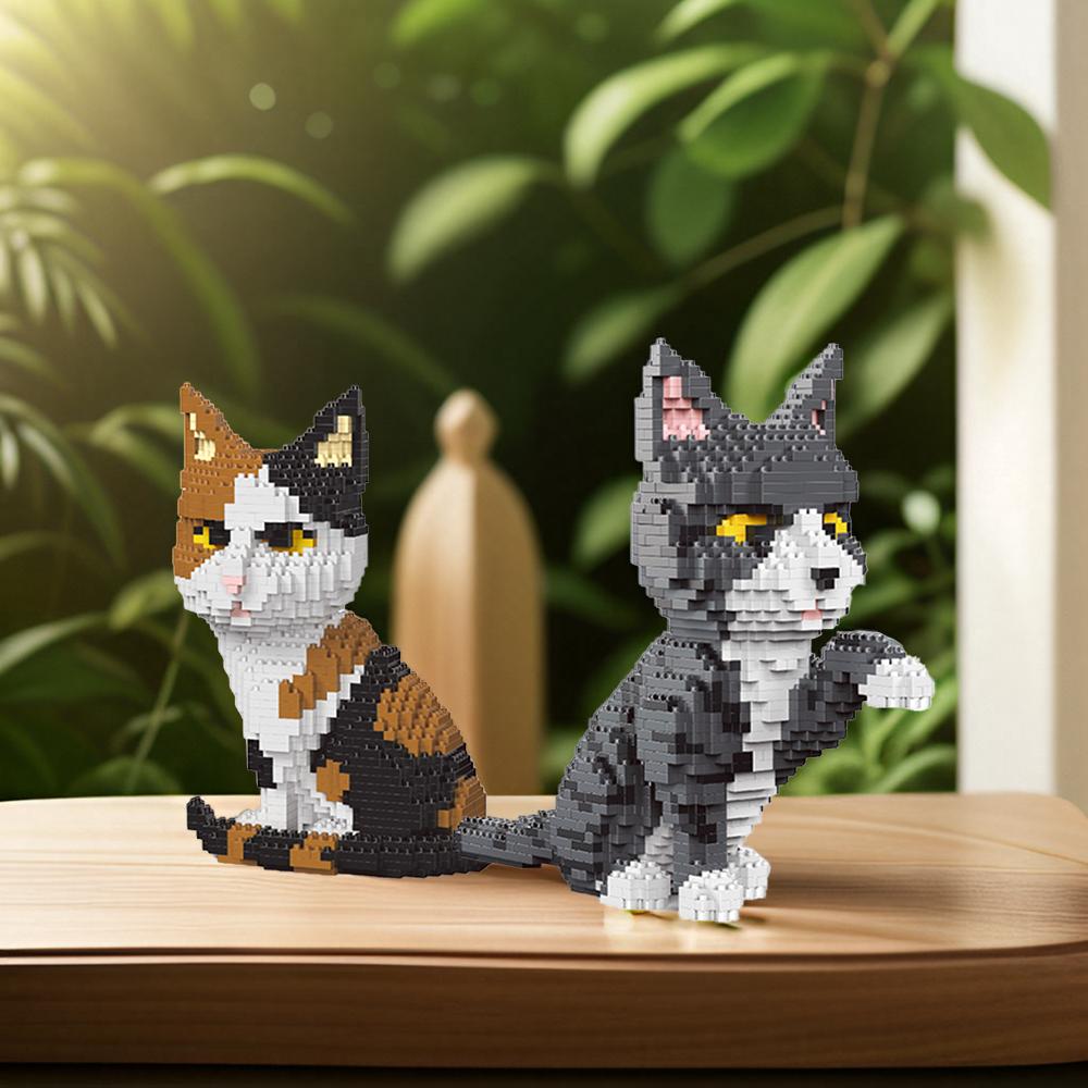 Haustier Katze Modelle Bausteine Spielzeug:Faszinierende Katzenausdrücke, Lustige Orange- & Kuhmuster, Kinderfreundlich, Einzigartige Geschenkkollektion