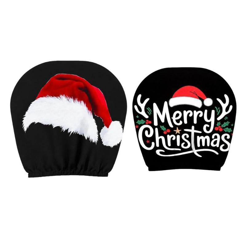 Holiday Car Headrest Cover Set, Slip On Polyester Fabric Washable for Christmas Cabin Style, Daily Driving, and Family Cars