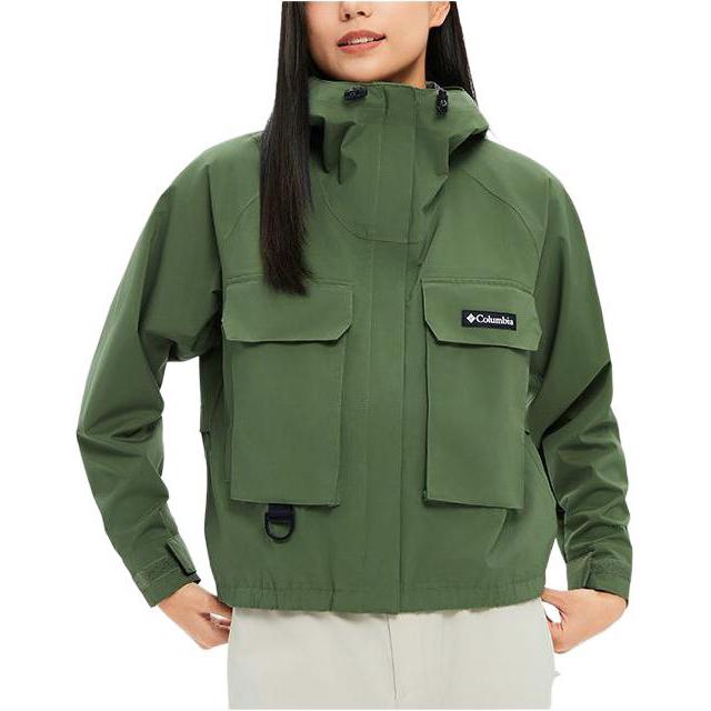 Columbia Casual Sports Printed Pattern Zipper Hooded Waterproof Windbreaker Women Outerwear Green WR4658-352
