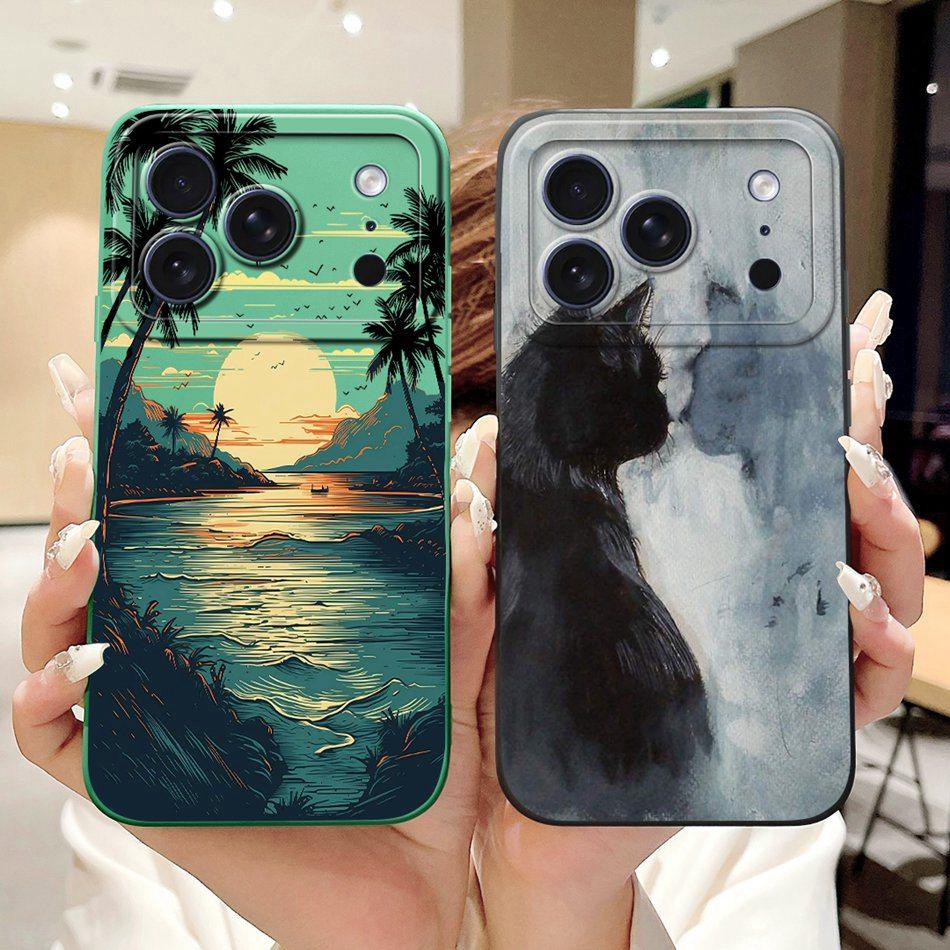 For iPhone 17 Pro Max 17Pro Fashion Dusk Beach Painting Phone Case For iPhone17 Pro 17ProMax Soft Silicone Cases Bumpers