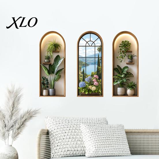 2D Archway Decals 3Pcs Arched Flower Wall Stickers, Boho Style Floral Plant Decals, Self Adhesive PVC Peel And Stick Wallpaper for Waterproof Stickers
