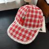 Peaked Red Plaid Hat Sunscreen Lace Baseball Cap Fashion Cherry Pin Cap  Girls