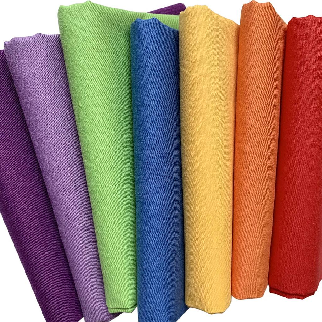 Set of 7 Solid Color Fabric for DIY Cutting 7 Colors Scraps, Colorful, 100% Cotton, Crafts, Cloths, 46x56cm, (Rainbow)