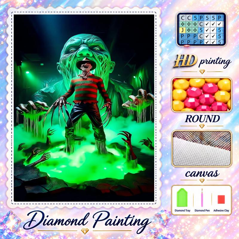 A Nightmare on Elm Street Freddy Krueger Diamond Painting Kit 5D Full Drill DIY Diamond Mosaic Wall Art Home Decor