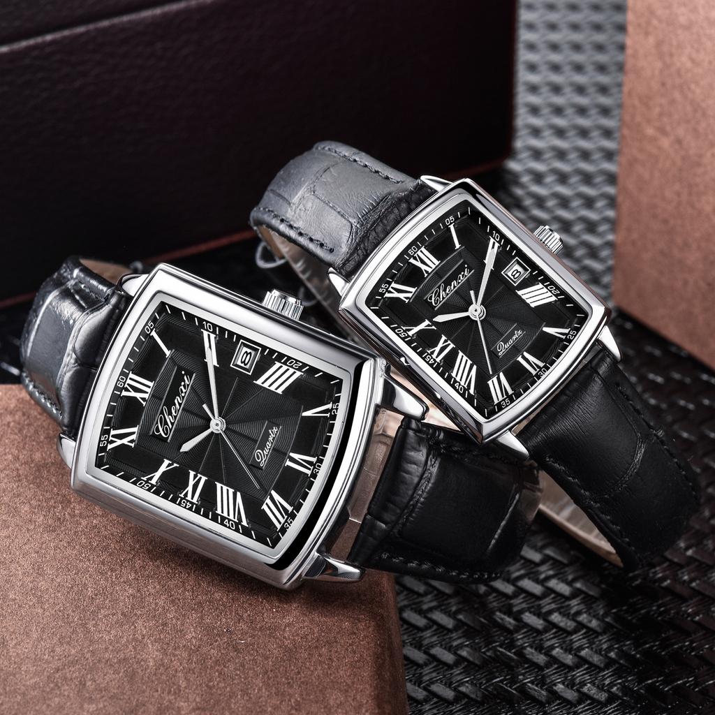 Casual Koppelhorloge Dawn Datum Kwarts Horloge Eenvoudige Vierkante Horlogeband voor Mannen en Vrouwen