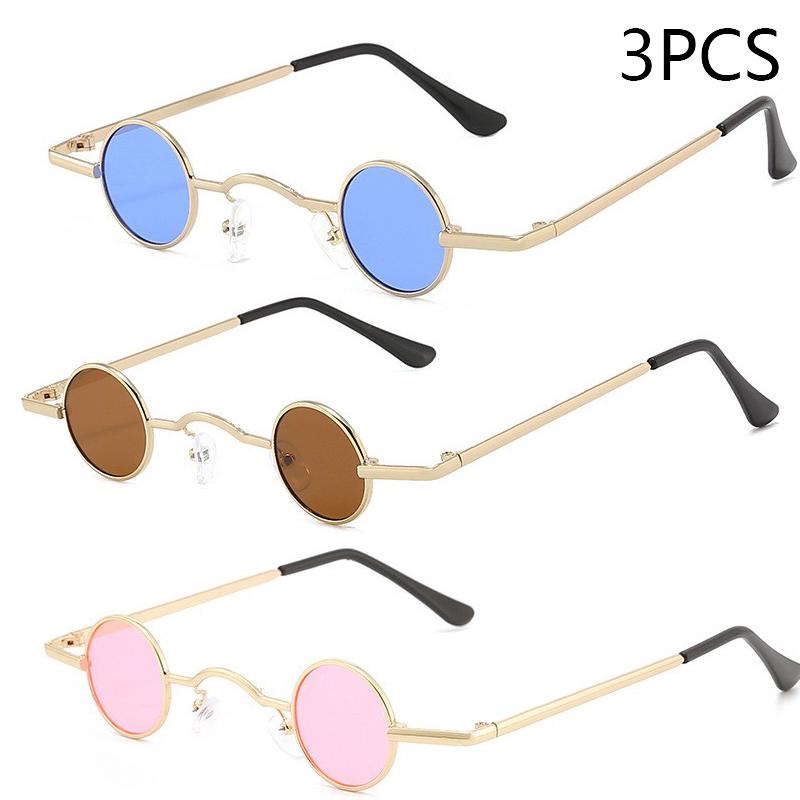 Vintage Rock Punk Sunglasses Small Round Metal Frame Black Lens Wide Bridge Unisex Driving Eyewear Classic Retro Style