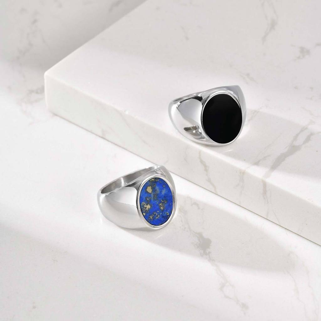 Edelstahlringe für Männer Frauen, 17MM Ovaler Emaille-eingebetteter Versprechens-Ehering, Silber/Gold