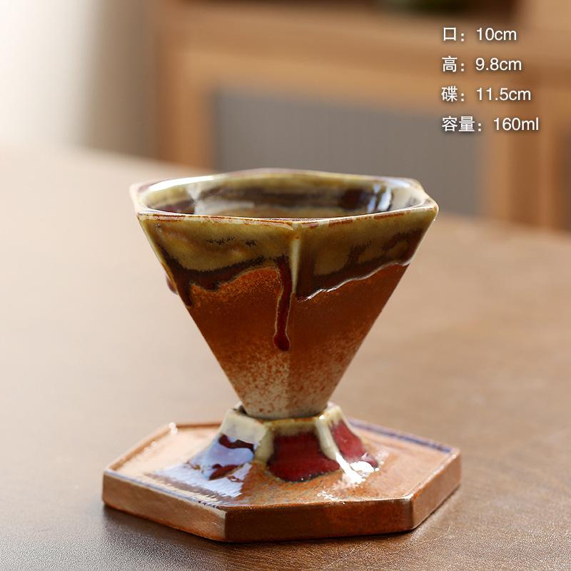 Coarse pottery coffee cup creative hexagonal picnic cup light luxury retro ceramic mug Nordic design cone cup 160ml